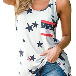 For G and PL Women's July 4th American Flag Sleeveless Tank Top with Pocket
